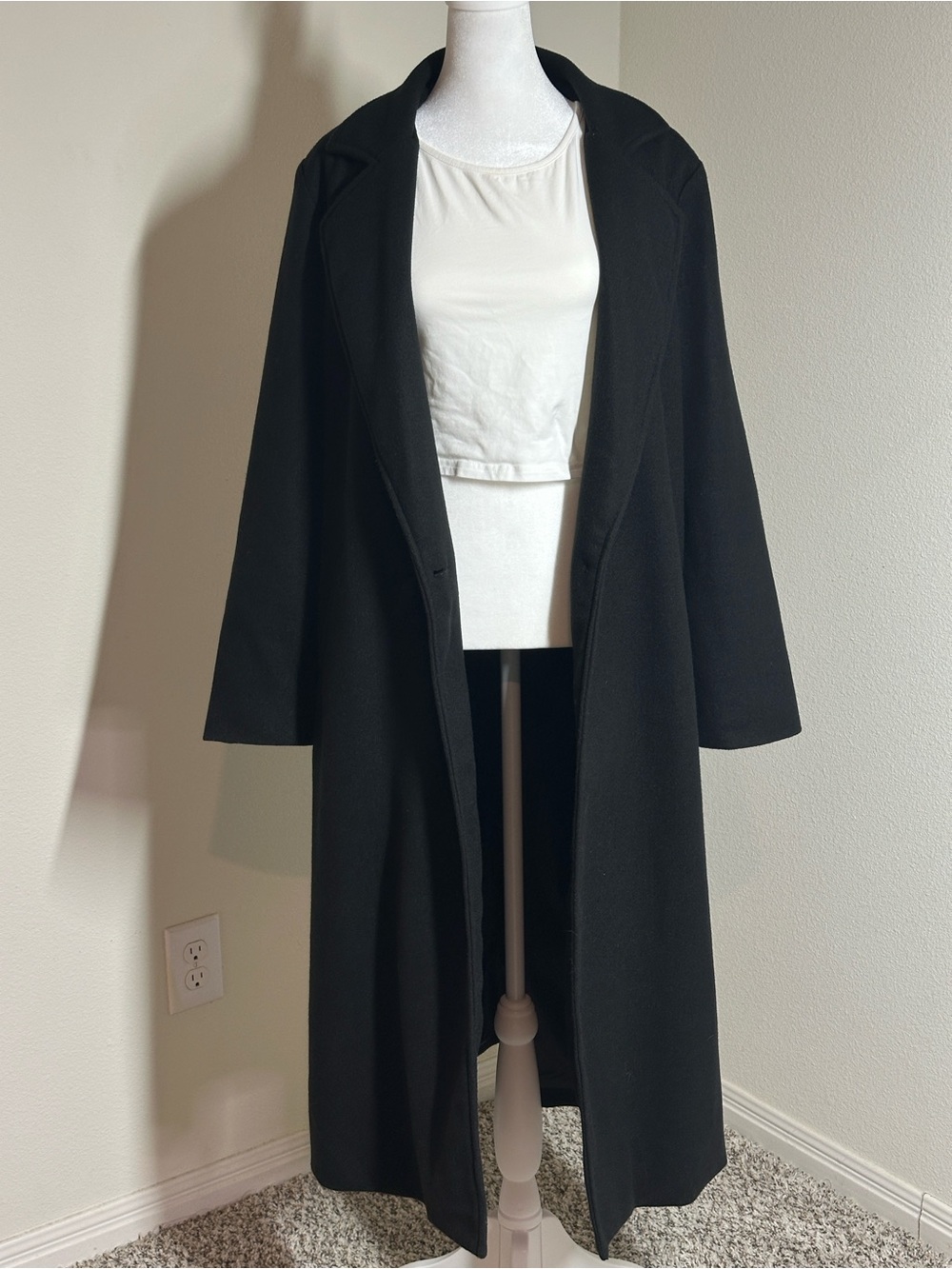 SHEIN Black Faux Suede Long Coat Jacket — Large